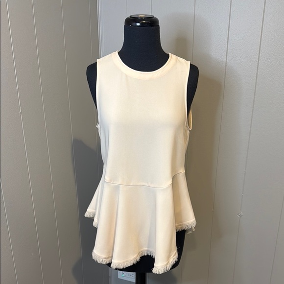 E Elizabeth and James Women’s Cream Peplum Frayed Tank Top - Picture 1 of 6